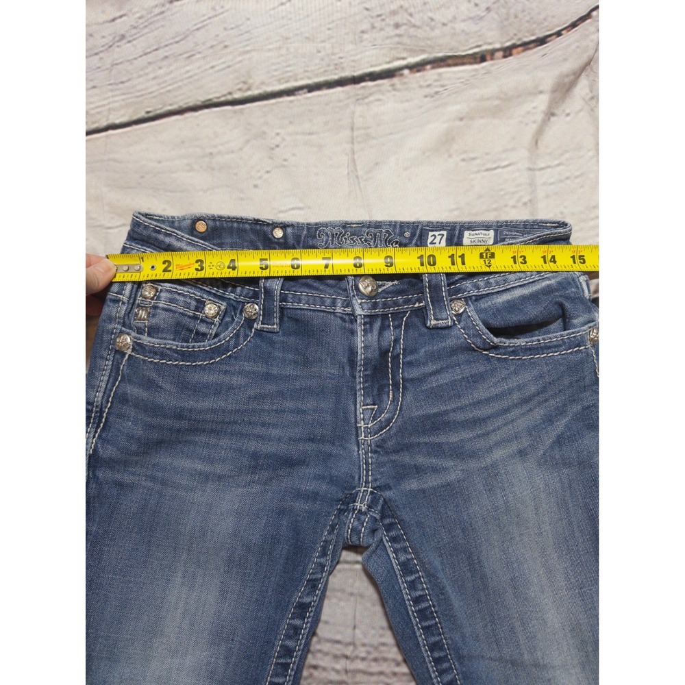 Miss Me Signature Skinny Jeans Womens 27 Blue Embellished Flap Pocket Low‎ Rise - Picture 8 of 10